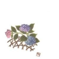 白地で左下に紫陽花の花の刺繍模様